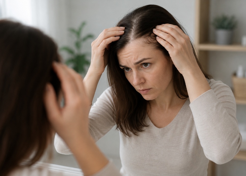 woman with thinning hair due to thyroid