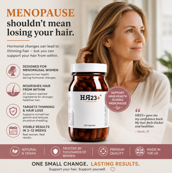 HR23+ hair supplement for women during menopause.